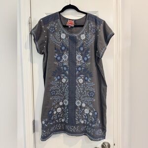 Johnny Was Gray Short Sleeve Embellished Tunic